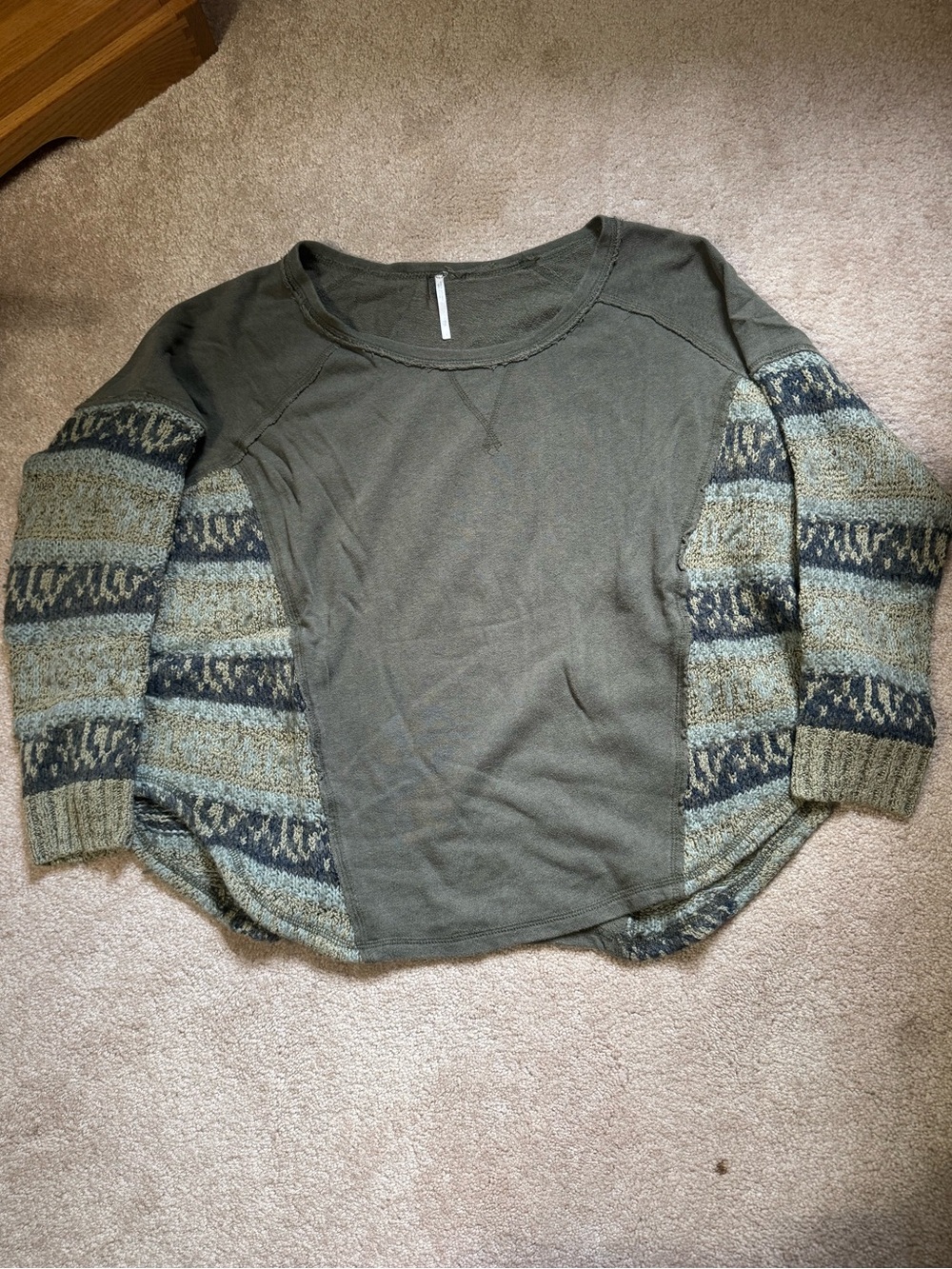 Free People Mixed Knit Olive Green Pullover Sweater Slightly Oversized